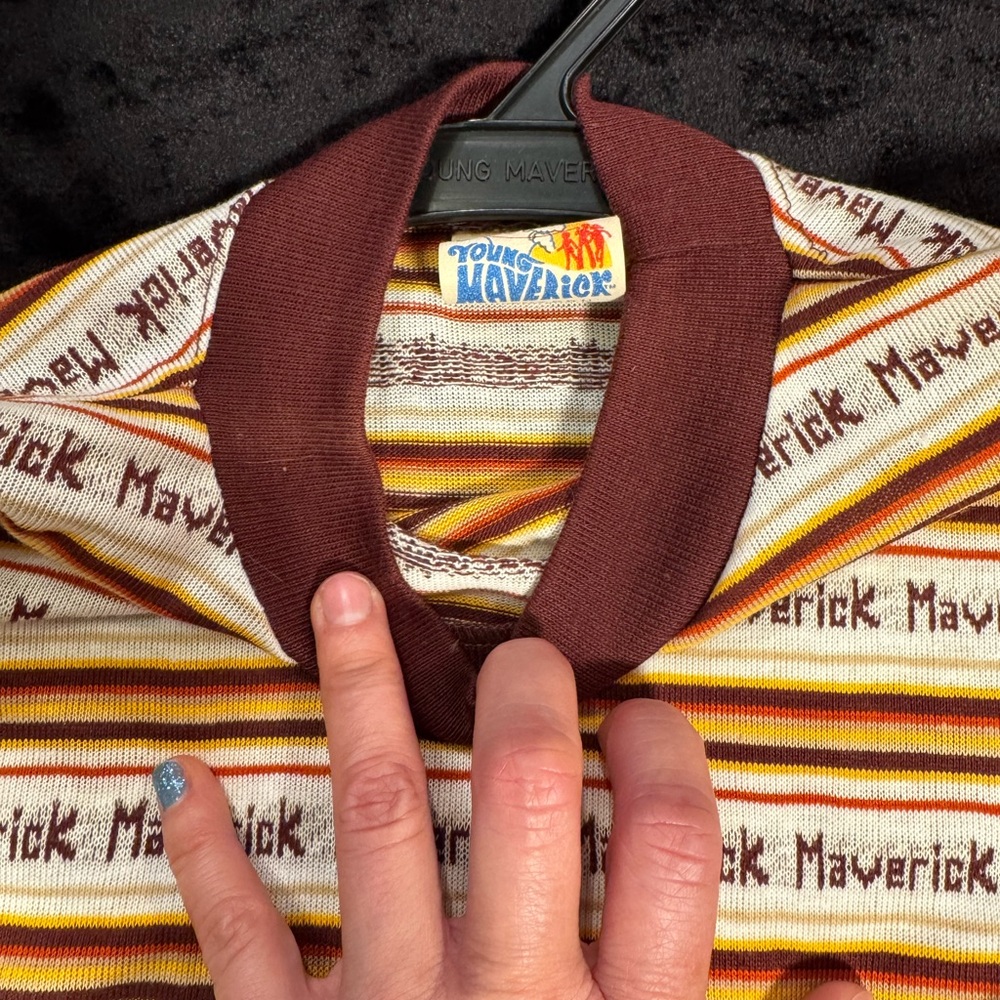 NOS Vintage Kids Long Sleeve Striped Shirt - Brown and Cream - Picture 3 of 8